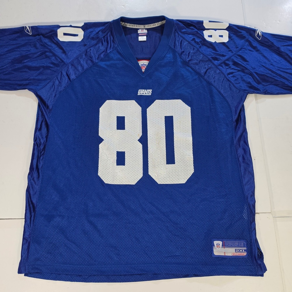 New York Giants Jeremy Shockey 80 Reebok NFL Jersey Blue Mens 2XL Vintage Y2K